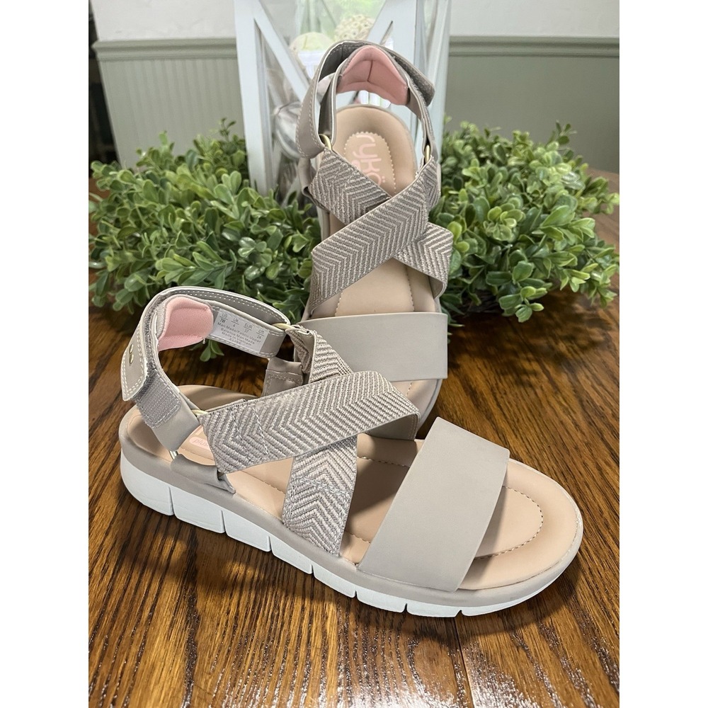 Ryka ELise Sandal Tan Bisque Women's 7W Ankle Strap Shoes Comfortable Stylish